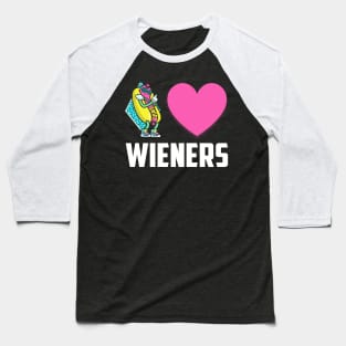 Funny Hot Dog Design - I Love Wieners Heart BBQ LGBT Gay Baseball T-Shirt